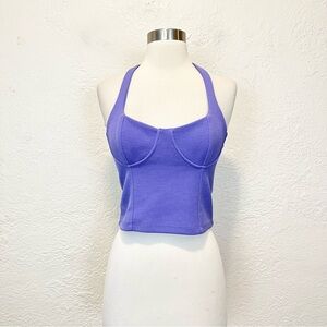 Zara Cropped Corset Top Purple Halter Medium M